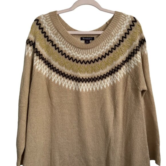 Roamans Womens Fair Isle Sweater Size 14/16WBeige with Geometric Pattern 98% Acr - Picture 5 of 13